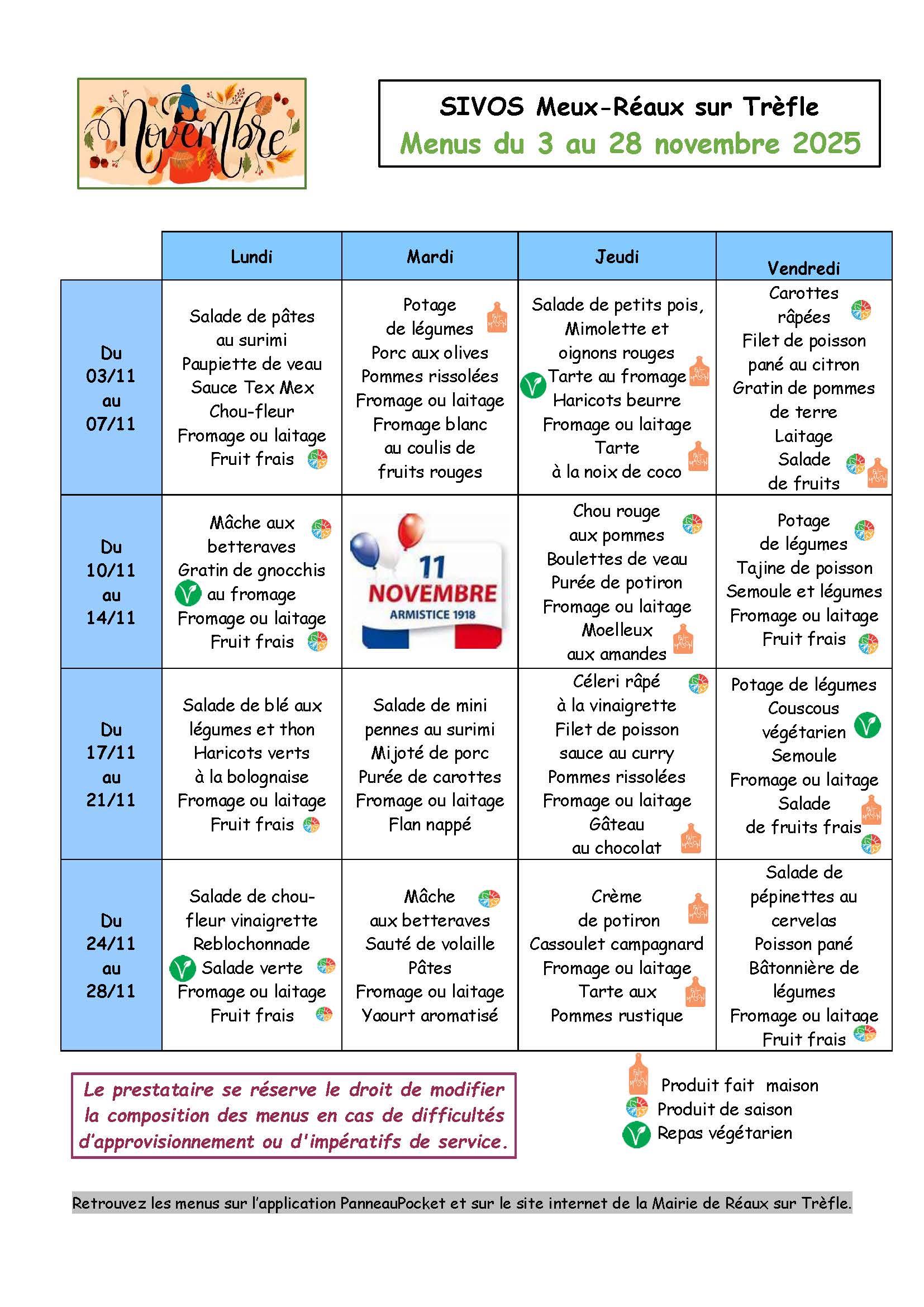 Menu novembre