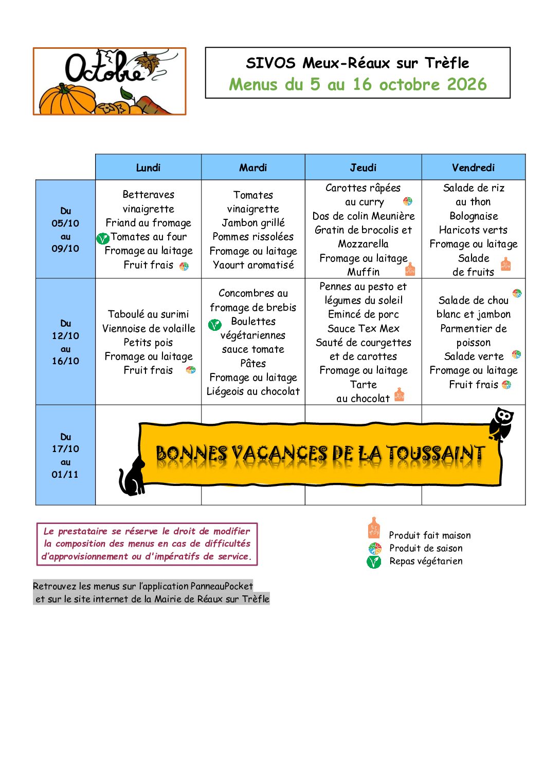 Menu octobre